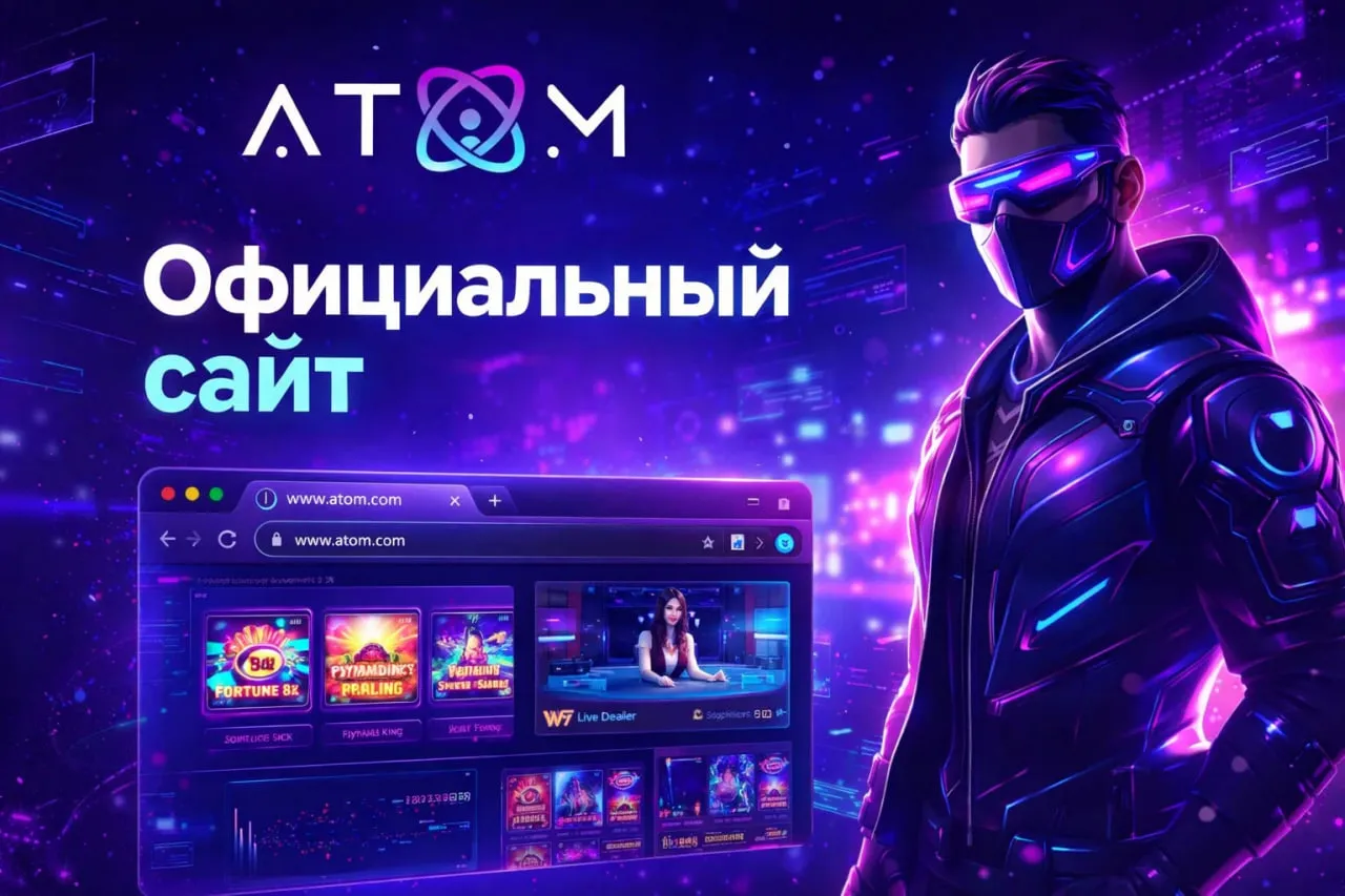Интерфейс официального сайта онлайн казино Атом Казино